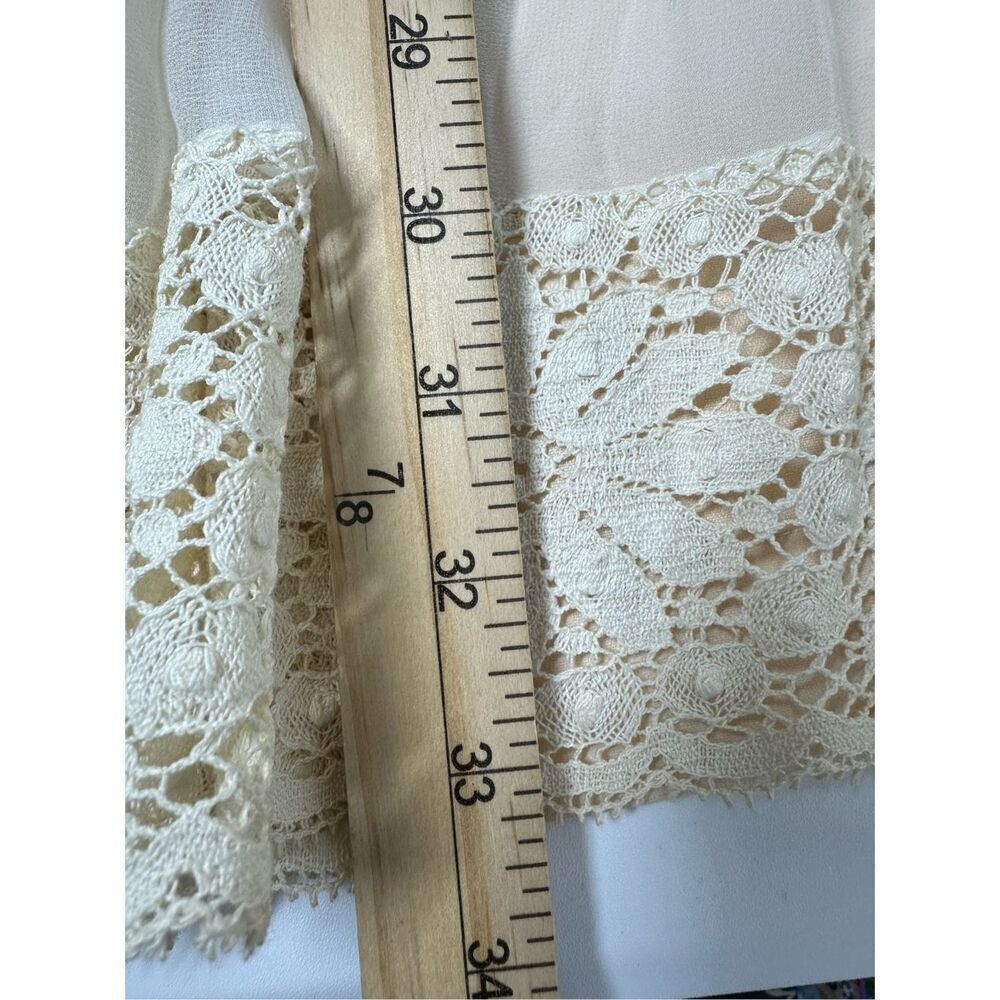 Rare Vintage Pleated Mini Dress Lace Trim Lined Sheer Size 5 (M) Cream Back Zip - Picture 8 of 15